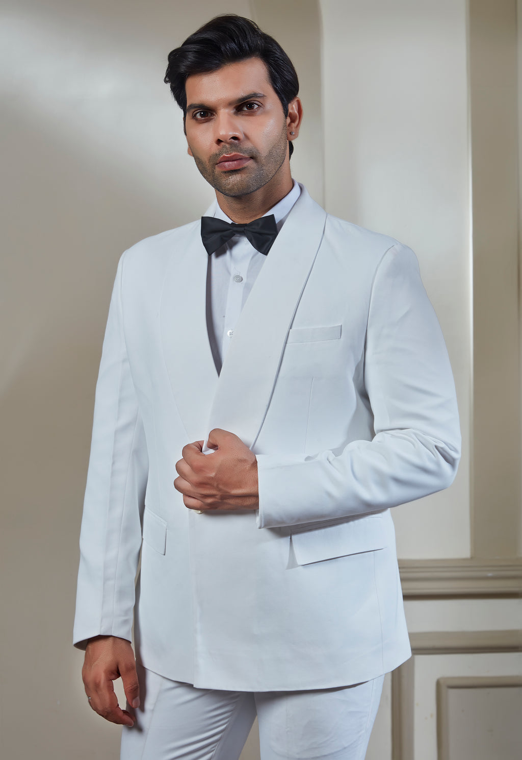 White Tuxedo Set With Black Bowtie