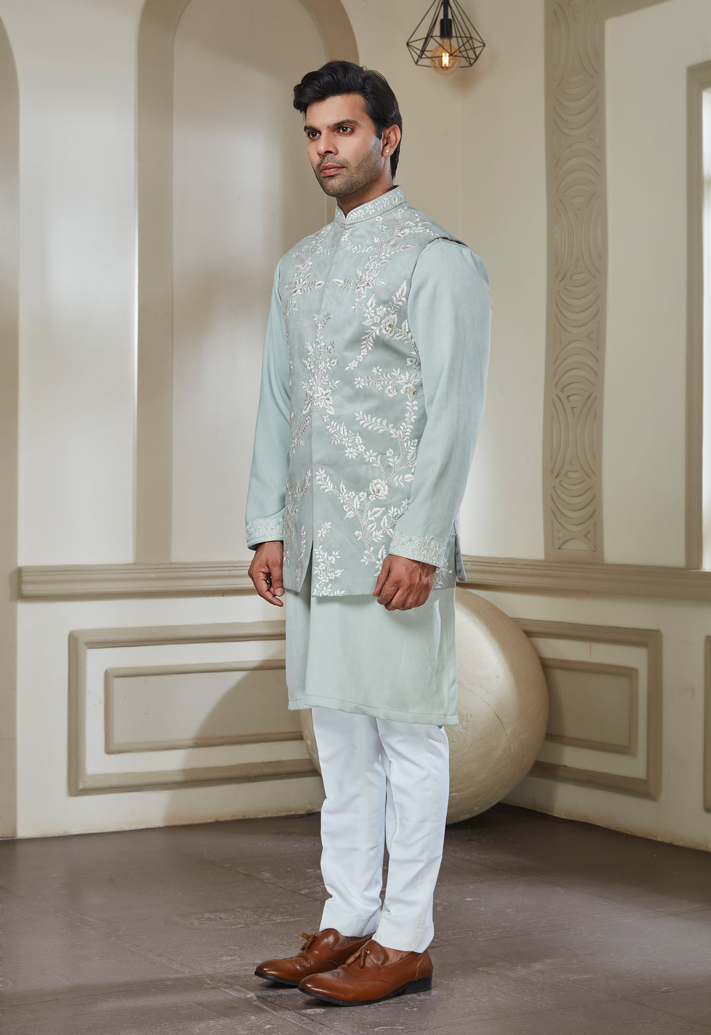 Sage Green Polyester Bandi Kurta Set