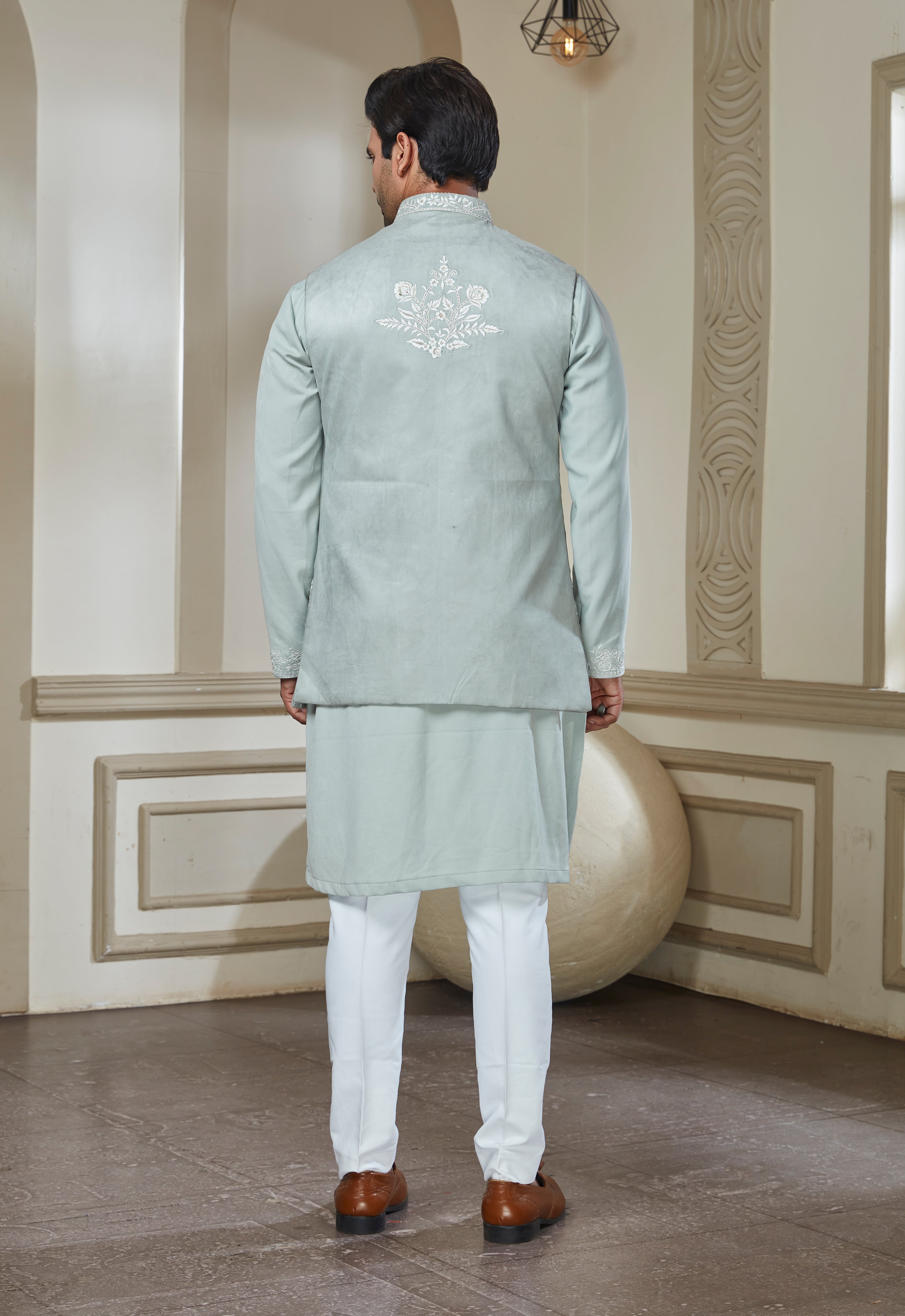 Sage Green Polyester Bandi Kurta Set