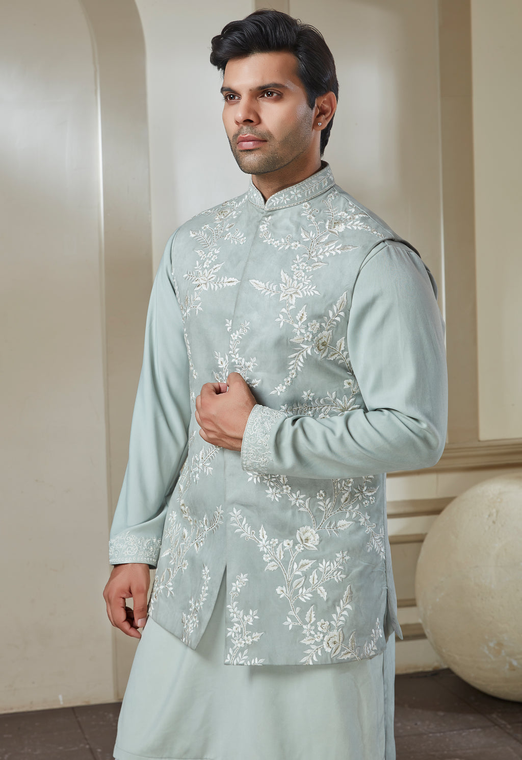 Sage Green Polyester Bandi Kurta Set