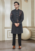 Black Polyester Embroidered Long Jodhpuri