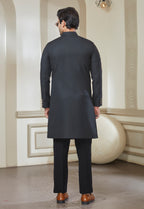 Black Polyester Embroidered Long Jodhpuri