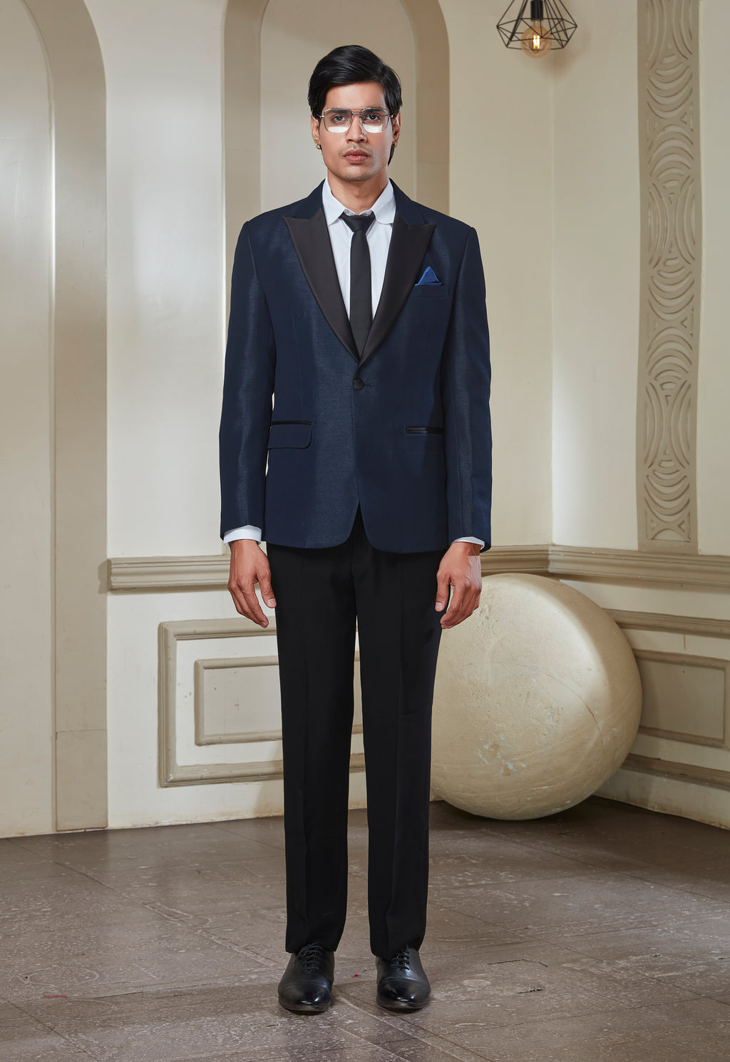 Blue Polyester Tuxedo Set