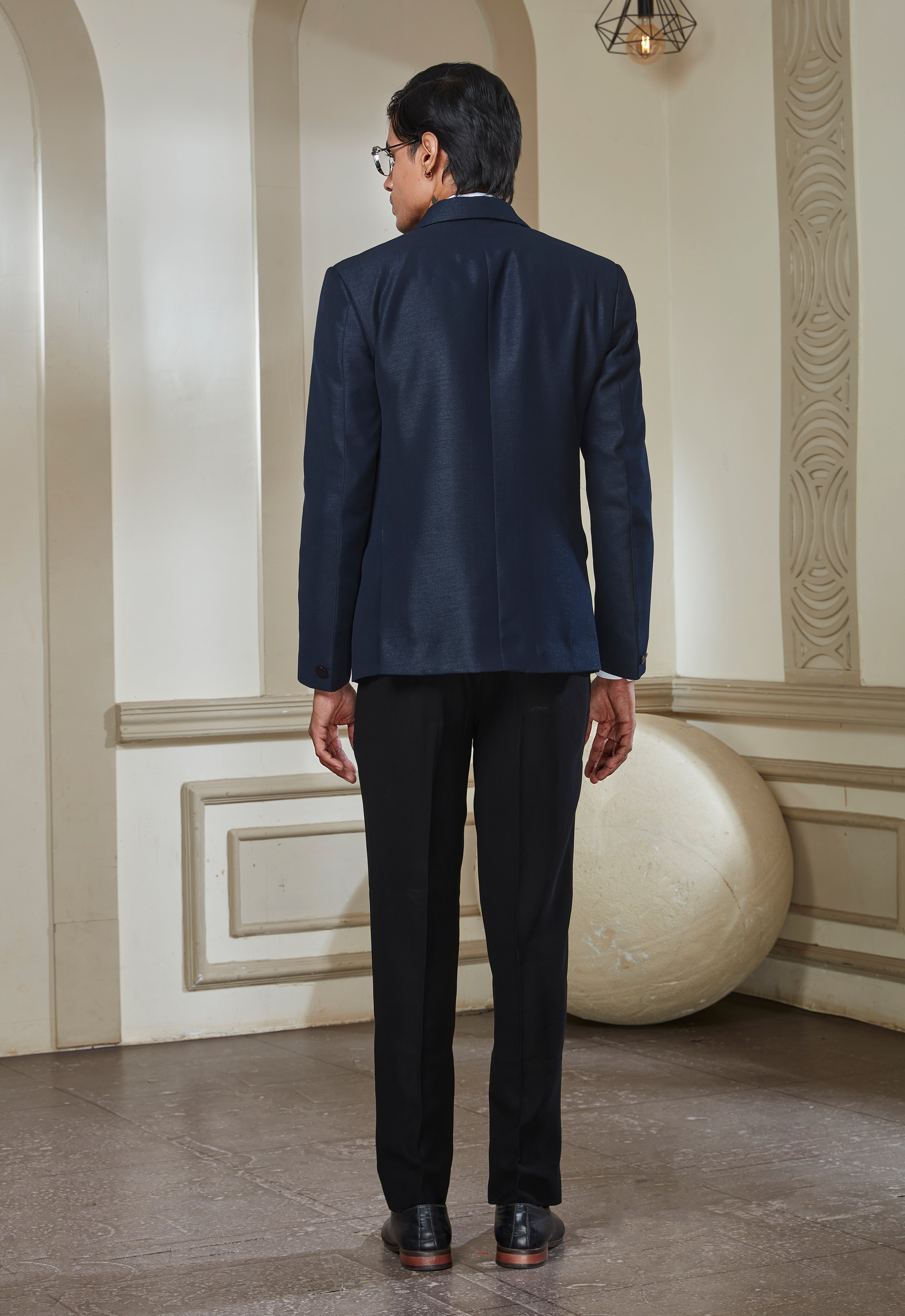 Blue Polyester Tuxedo Set