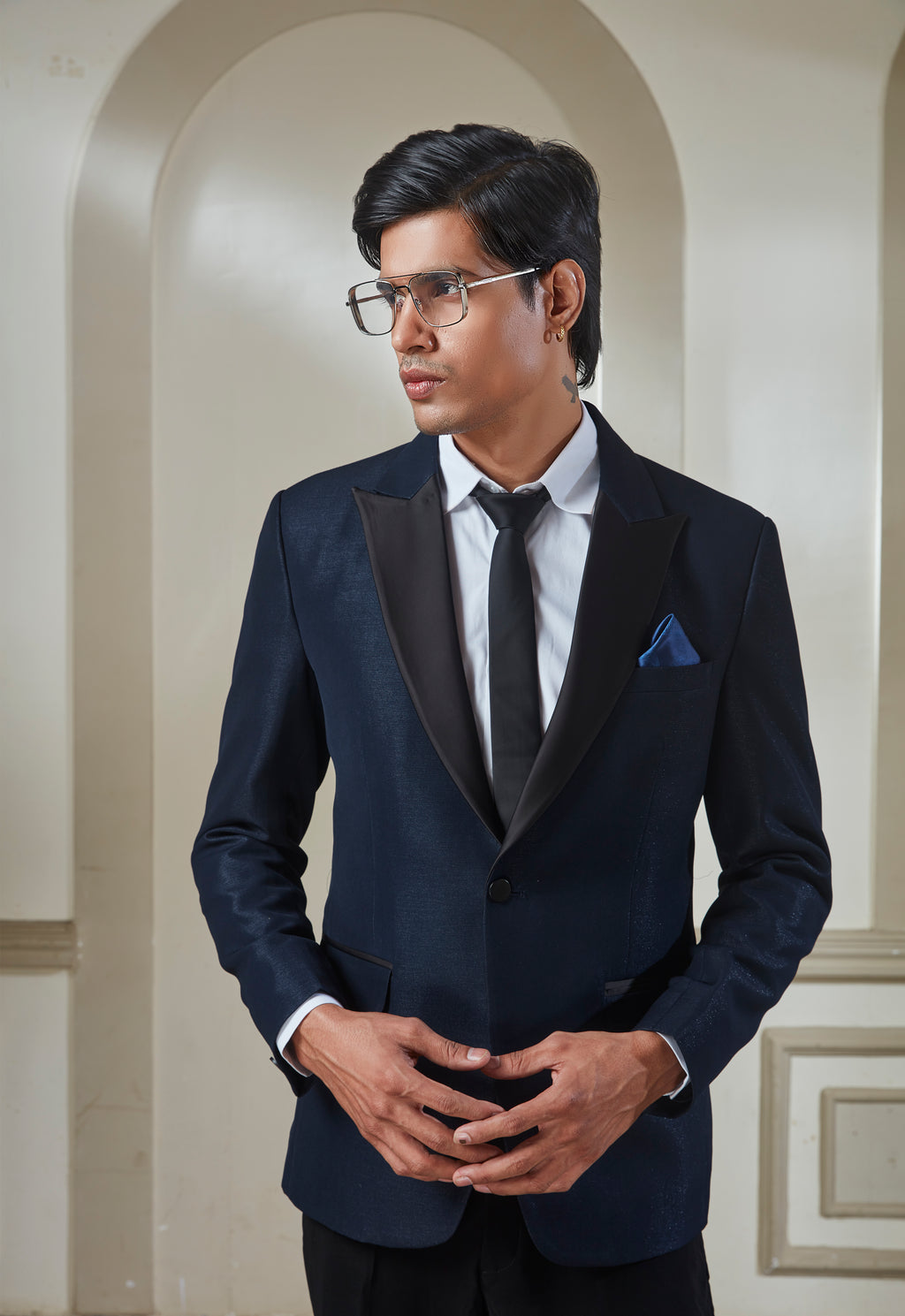Blue Polyester Tuxedo Set