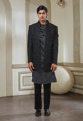 Embroidered Open Jacket With Cowl Neck Satin Kurta