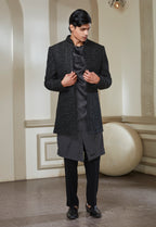Embroidered Open Jacket With Cowl Neck Satin Kurta