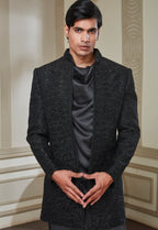 Embroidered Open Jacket With Cowl Neck Satin Kurta