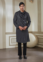 Embroidered Open Jacket With Cowl Neck Satin Kurta