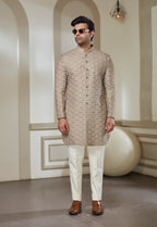 Beige Silk Embroidered Indowestrn Set