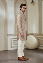 Beige Silk Embroidered Indowestrn Set