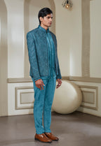 Embroidered Indowestern Set With Open Jacket And Bandi