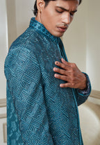 Embroidered Indowestern Set With Open Jacket And Bandi