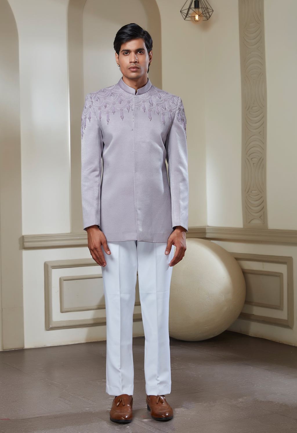 Lilac Embroidered Jodhpuri Set