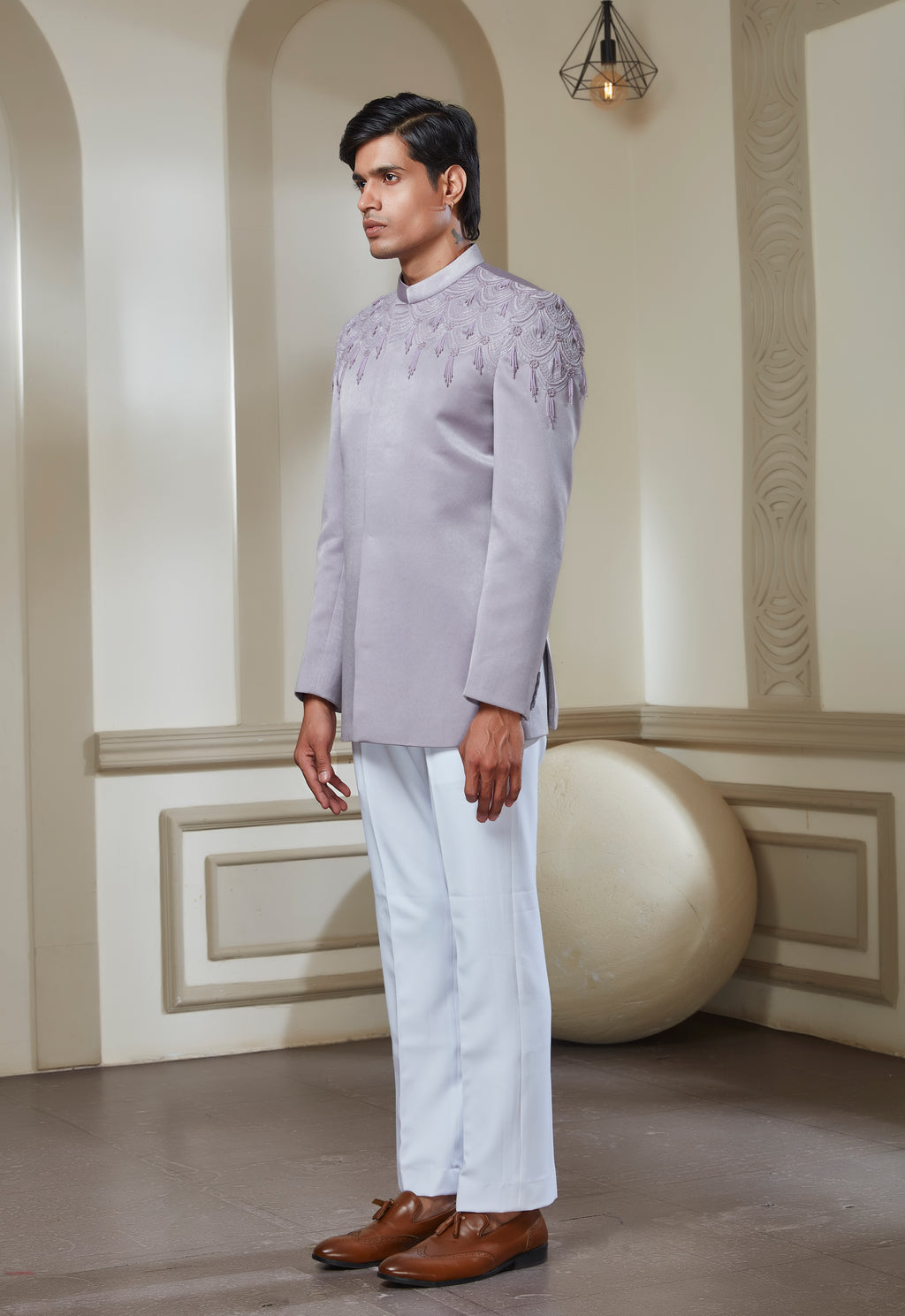 Lilac Embroidered Jodhpuri Set