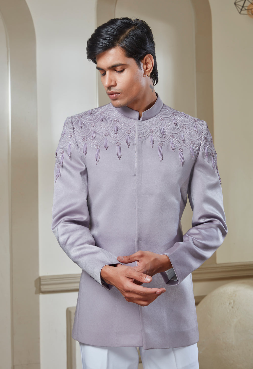 Lilac Embroidered Jodhpuri Set