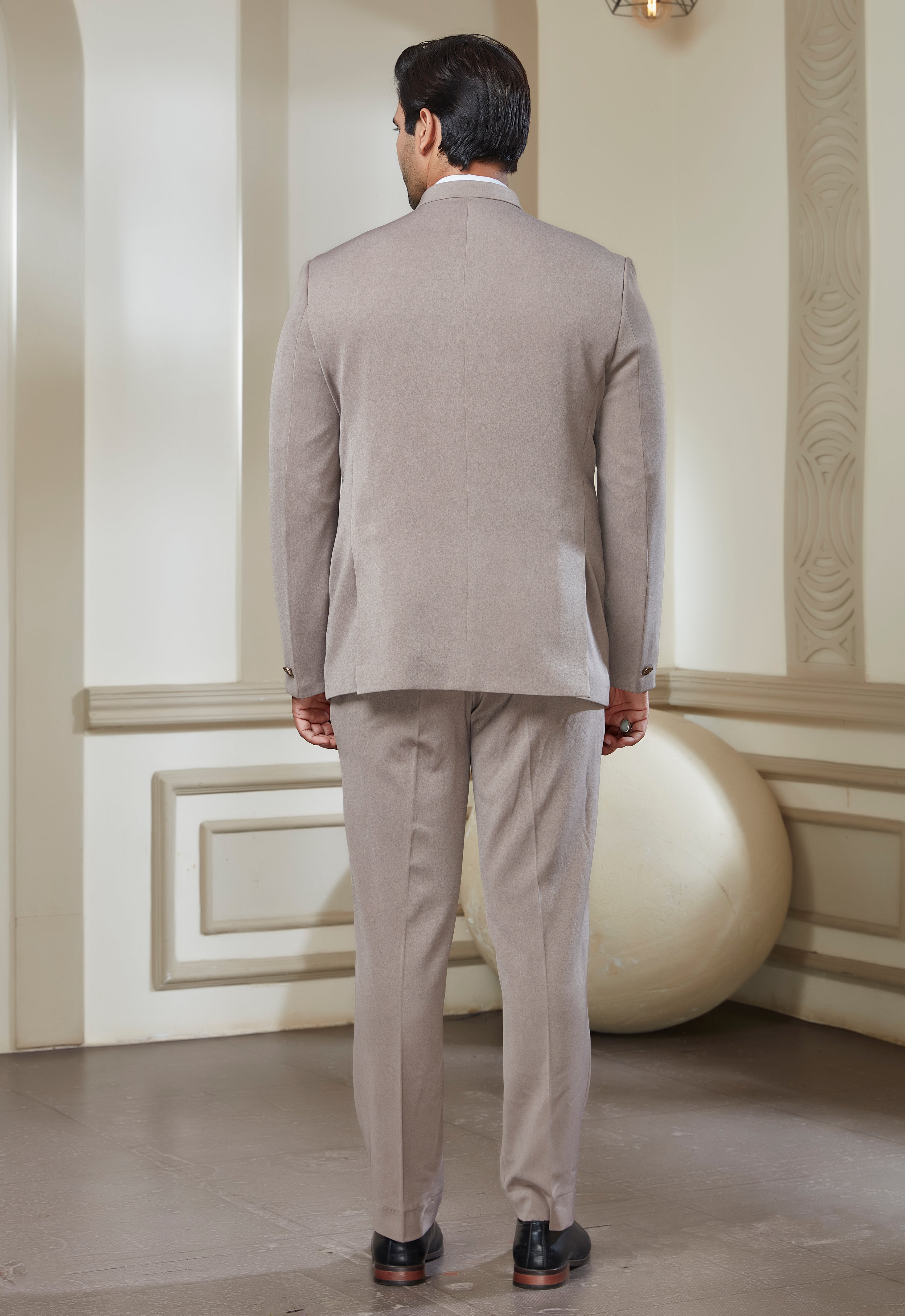 Sand Grey Jodhpuri Set With Brooch And Buttons