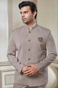 Sand Grey Jodhpuri Set With Brooch And Buttons