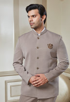 Sand Grey Jodhpuri Set With Brooch And Buttons