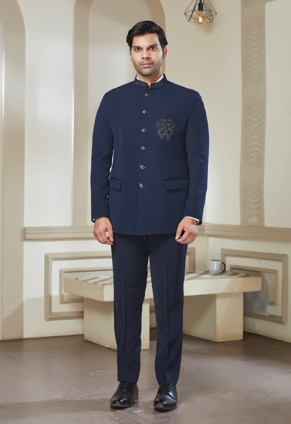Embroidered Brooch On Jodhpuri With Pant