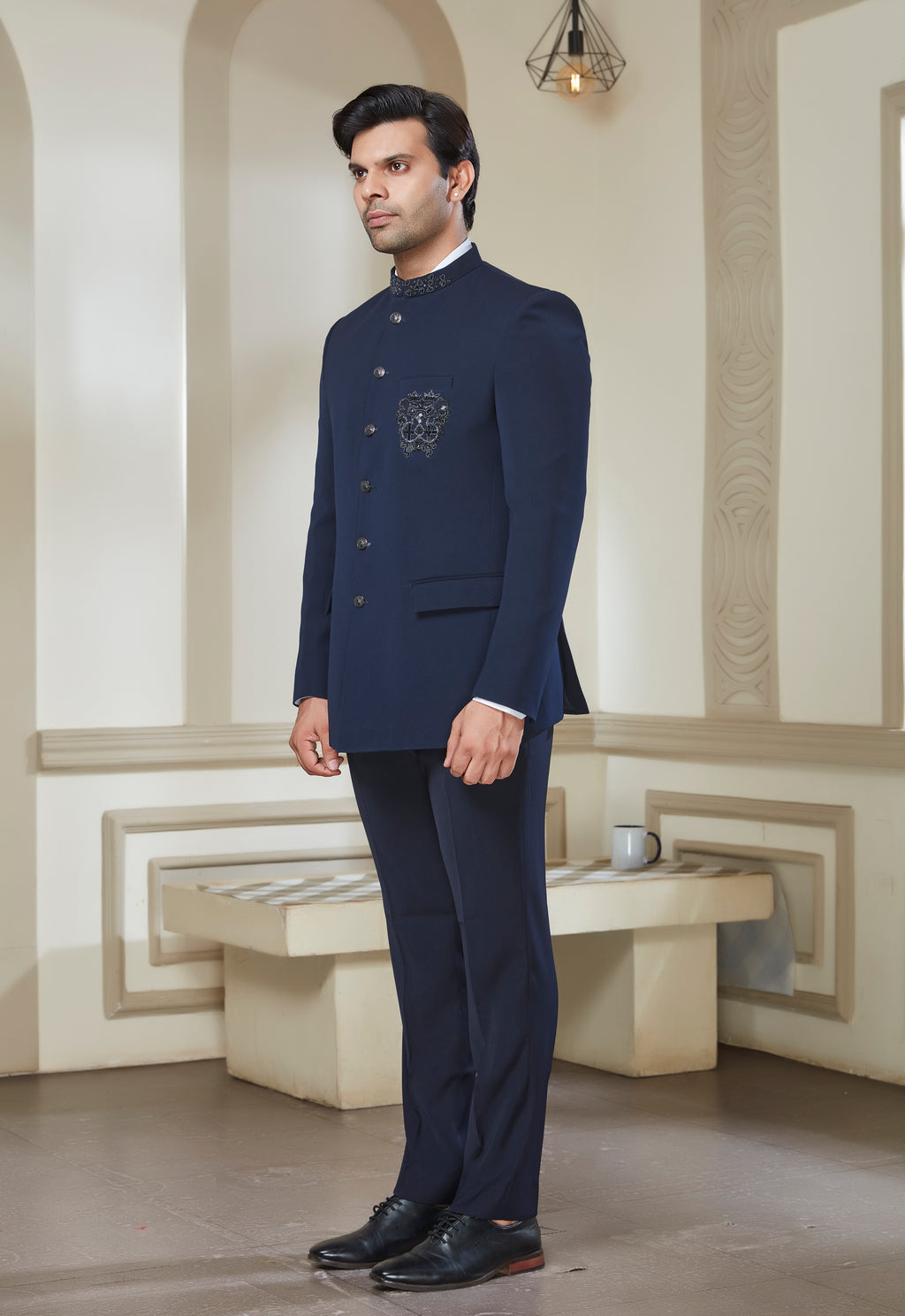 Embroidered Brooch On Jodhpuri With Pant