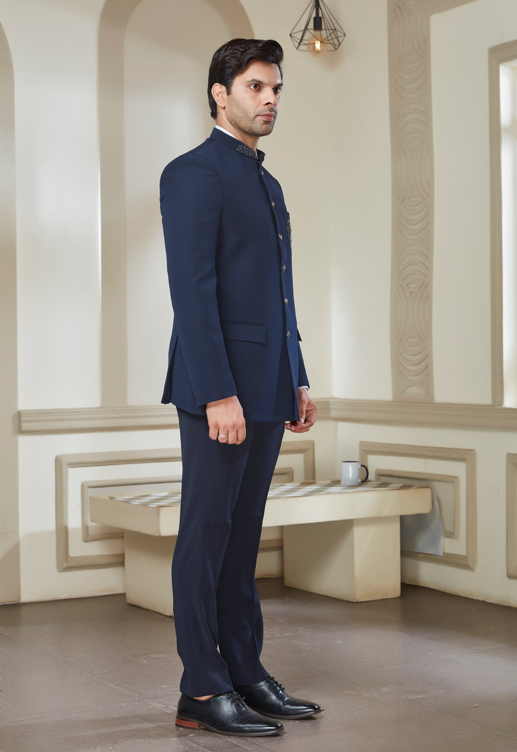 Embroidered Brooch On Jodhpuri With Pant