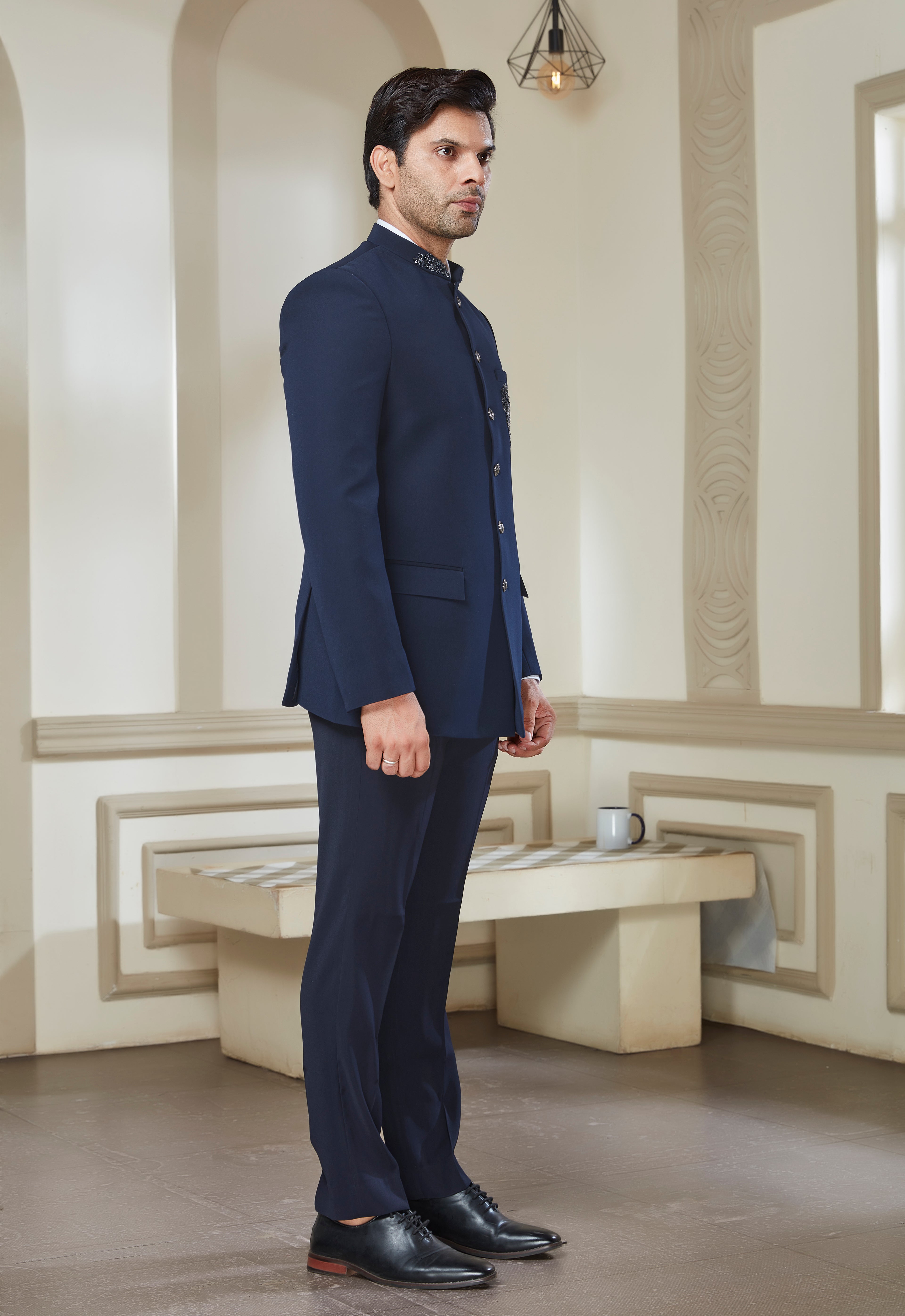 Embroidered Brooch On Jodhpuri With Pant
