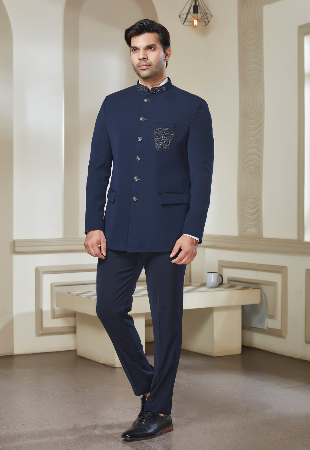 Embroidered Brooch On Jodhpuri With Pant