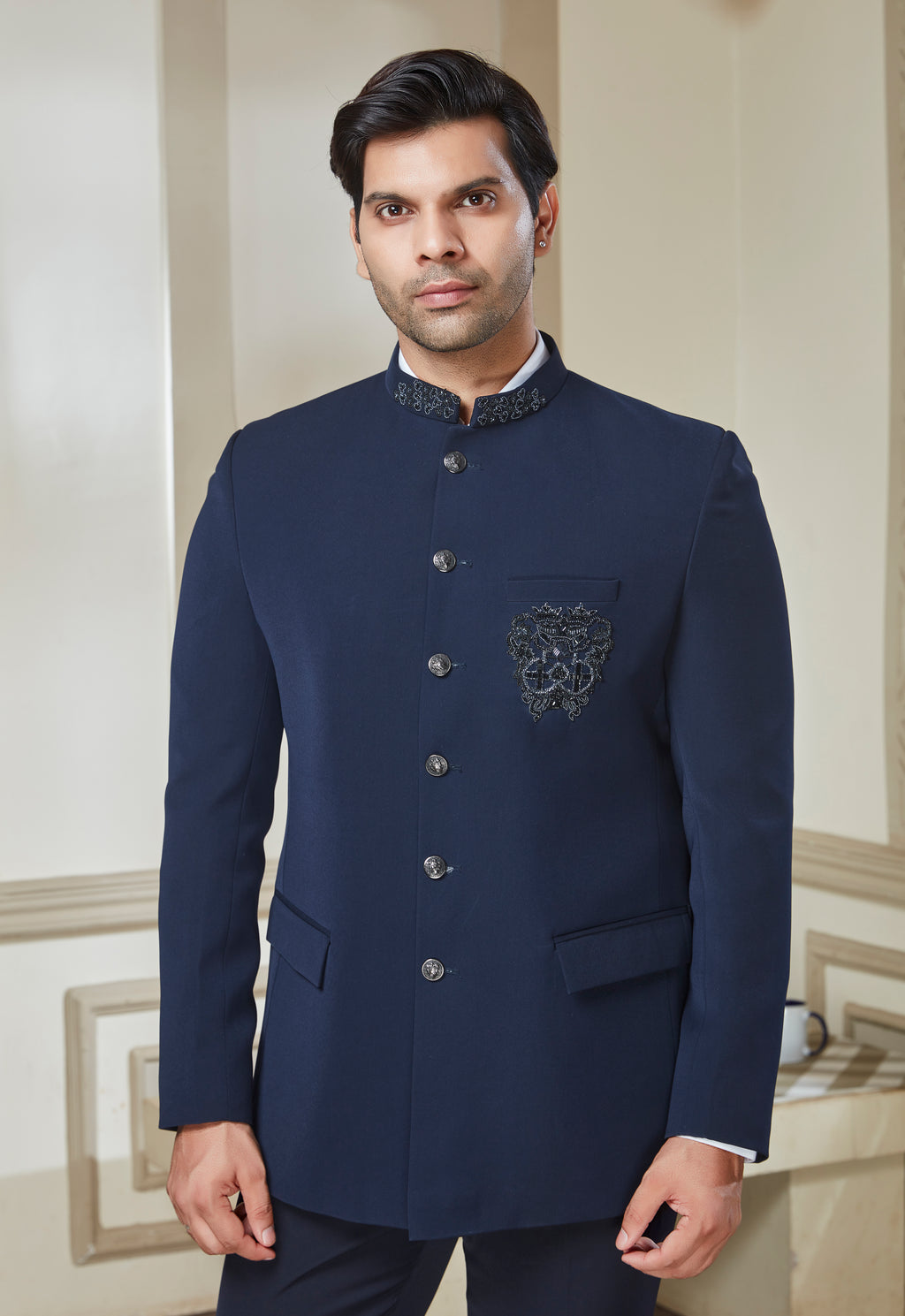 Embroidered Brooch On Jodhpuri With Pant