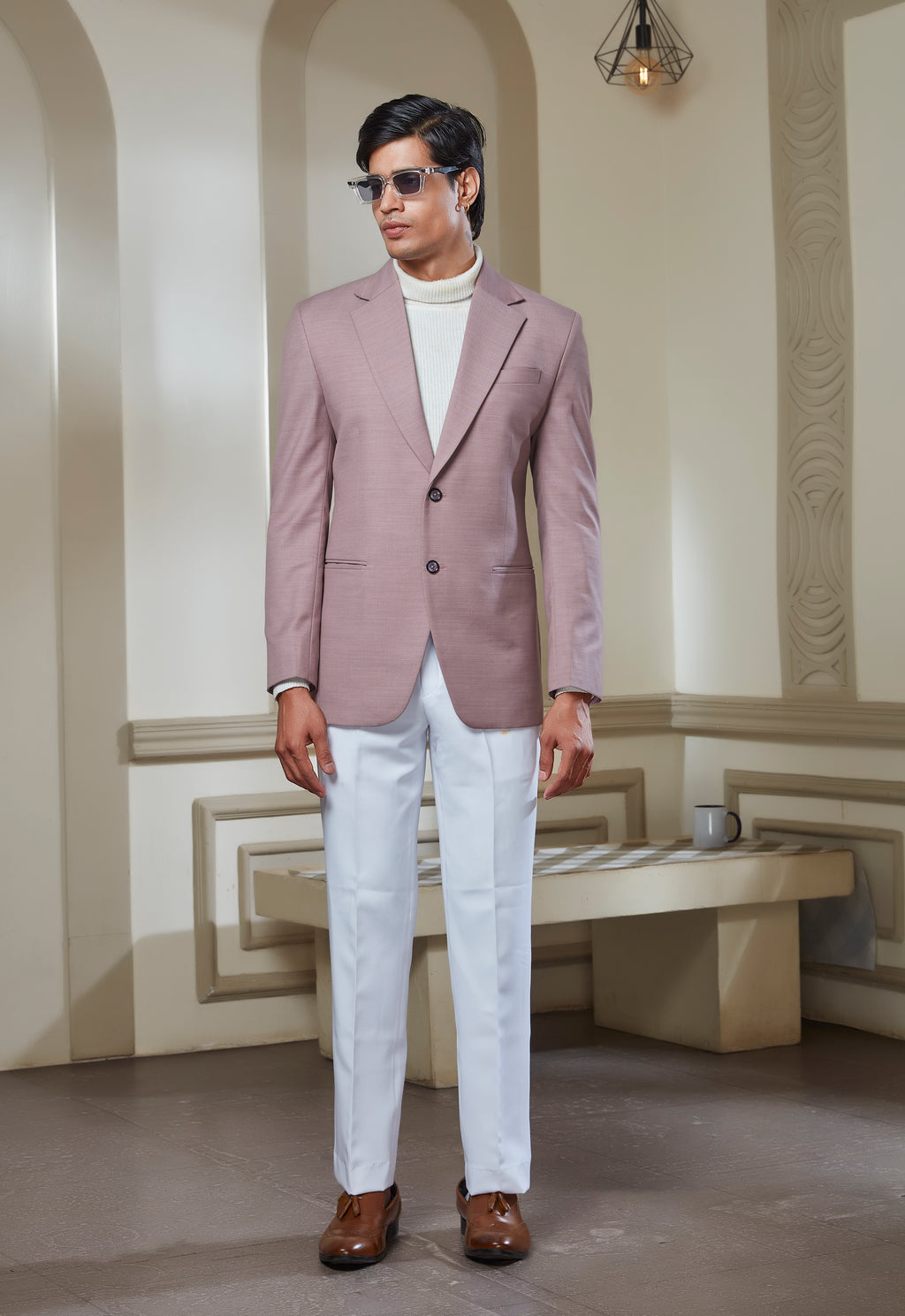 Pink Suit Paired With White Pant