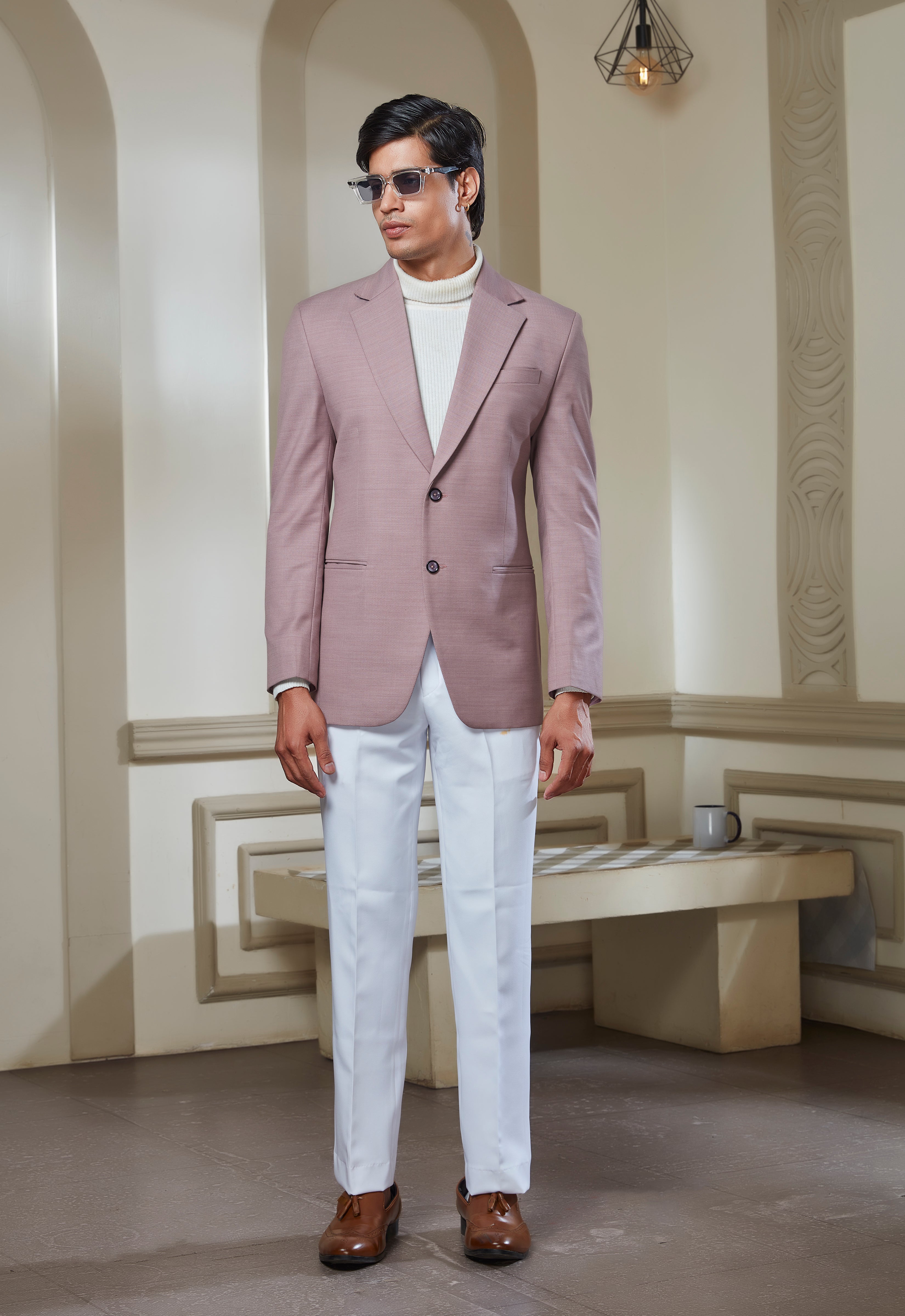 Pink Suit Paired With White Pant
