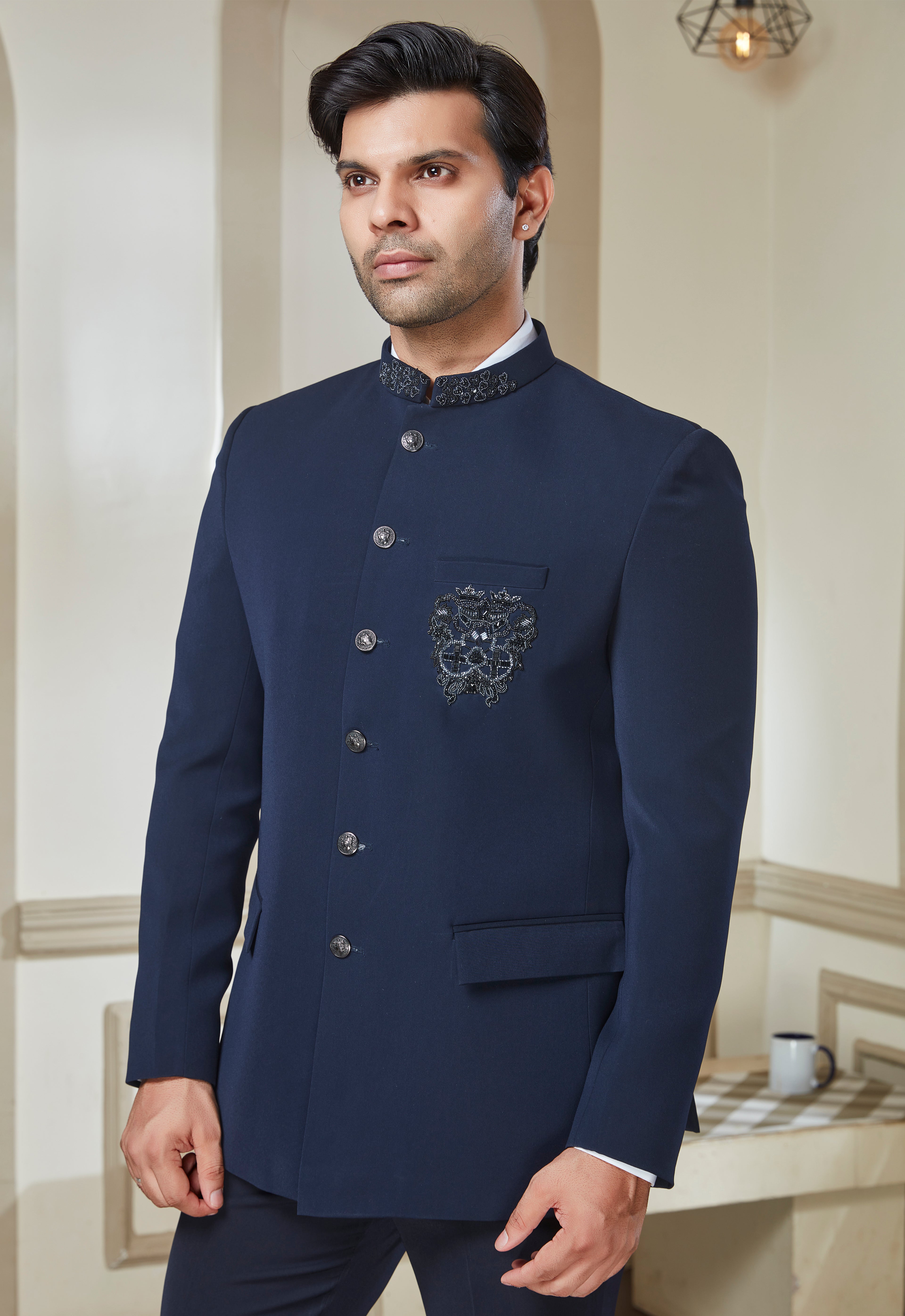 Embroidered Brooch On Jodhpuri With Pant