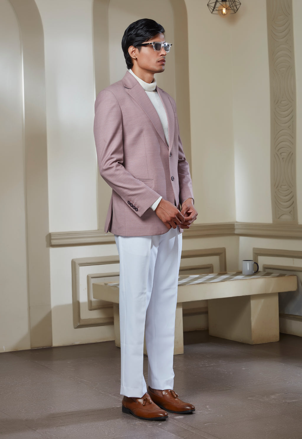 Pink Suit Paired With White Pant