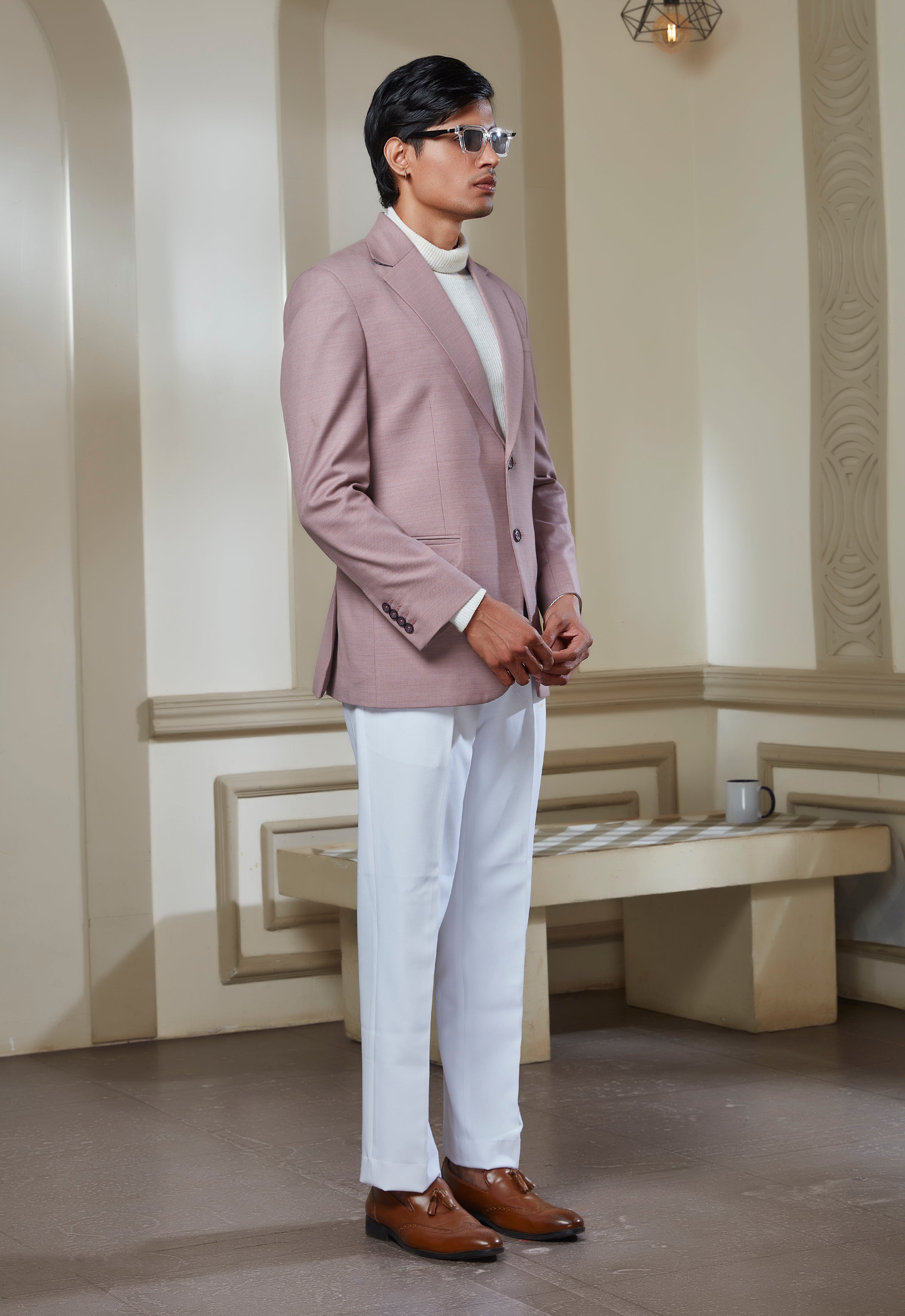 Pink Suit Paired With White Pant