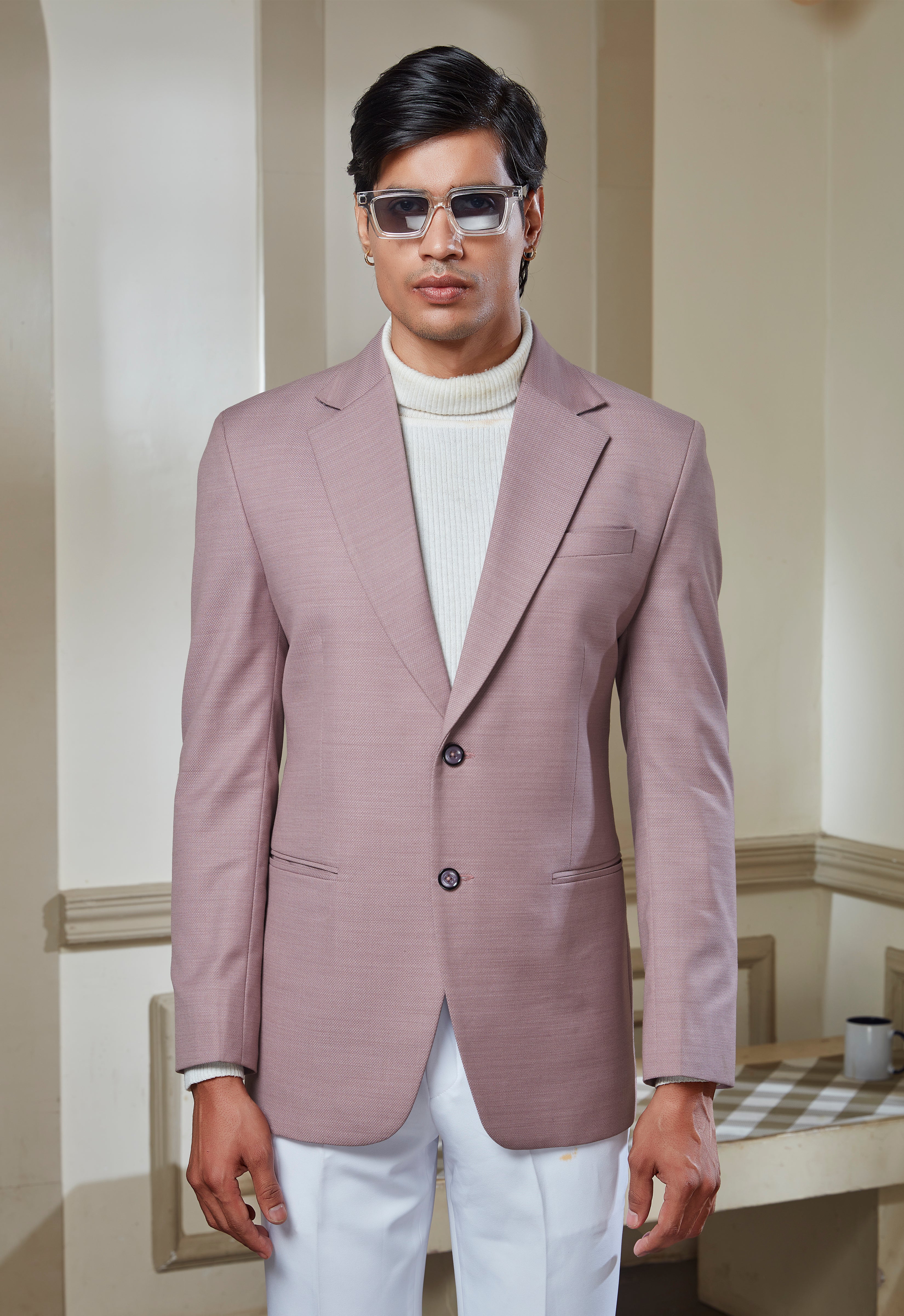 Pink Suit Paired With White Pant