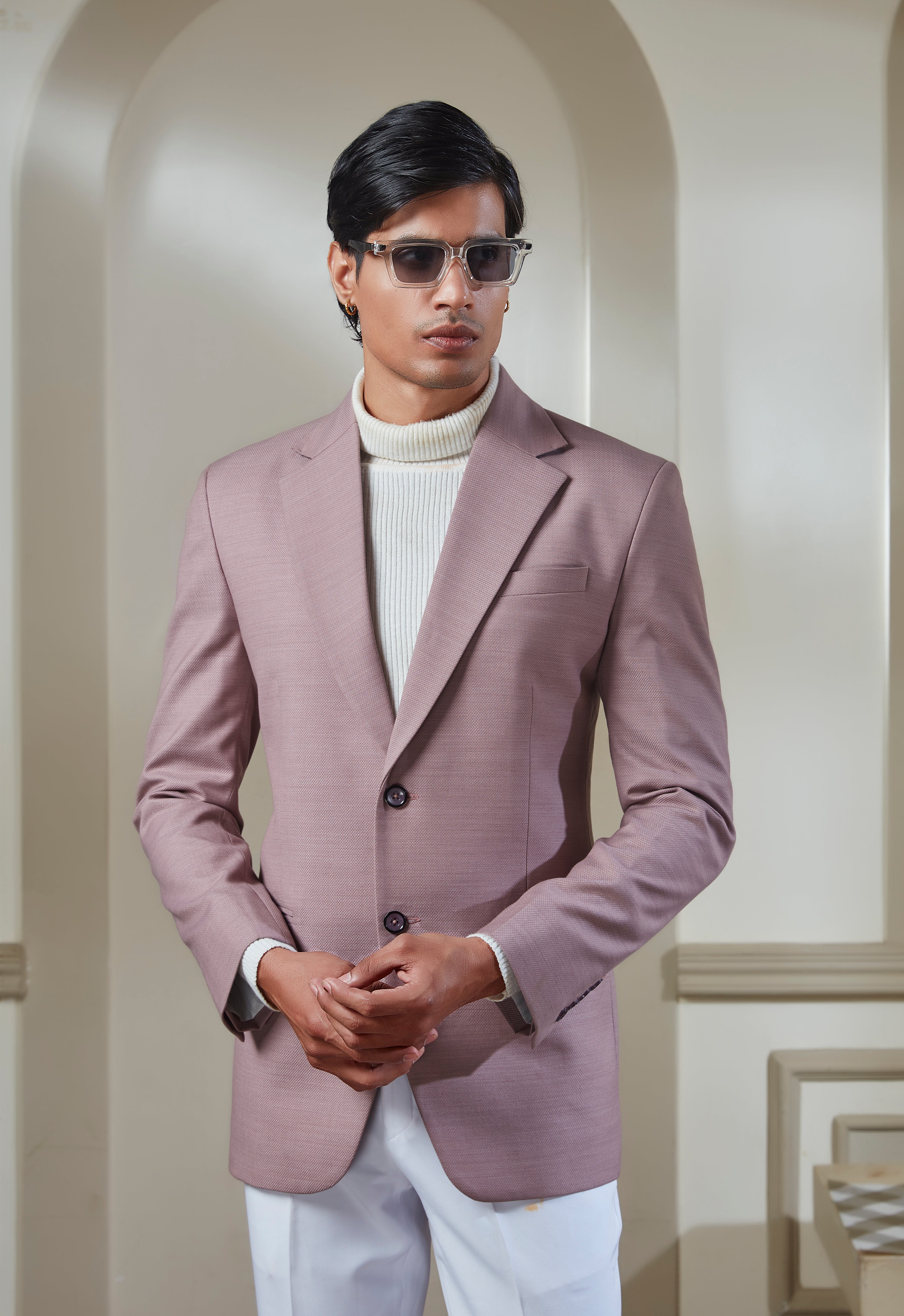 Pink Suit Paired With White Pant
