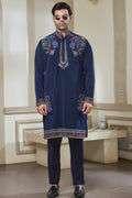 Blue Embroidered Bandi Kurta Set