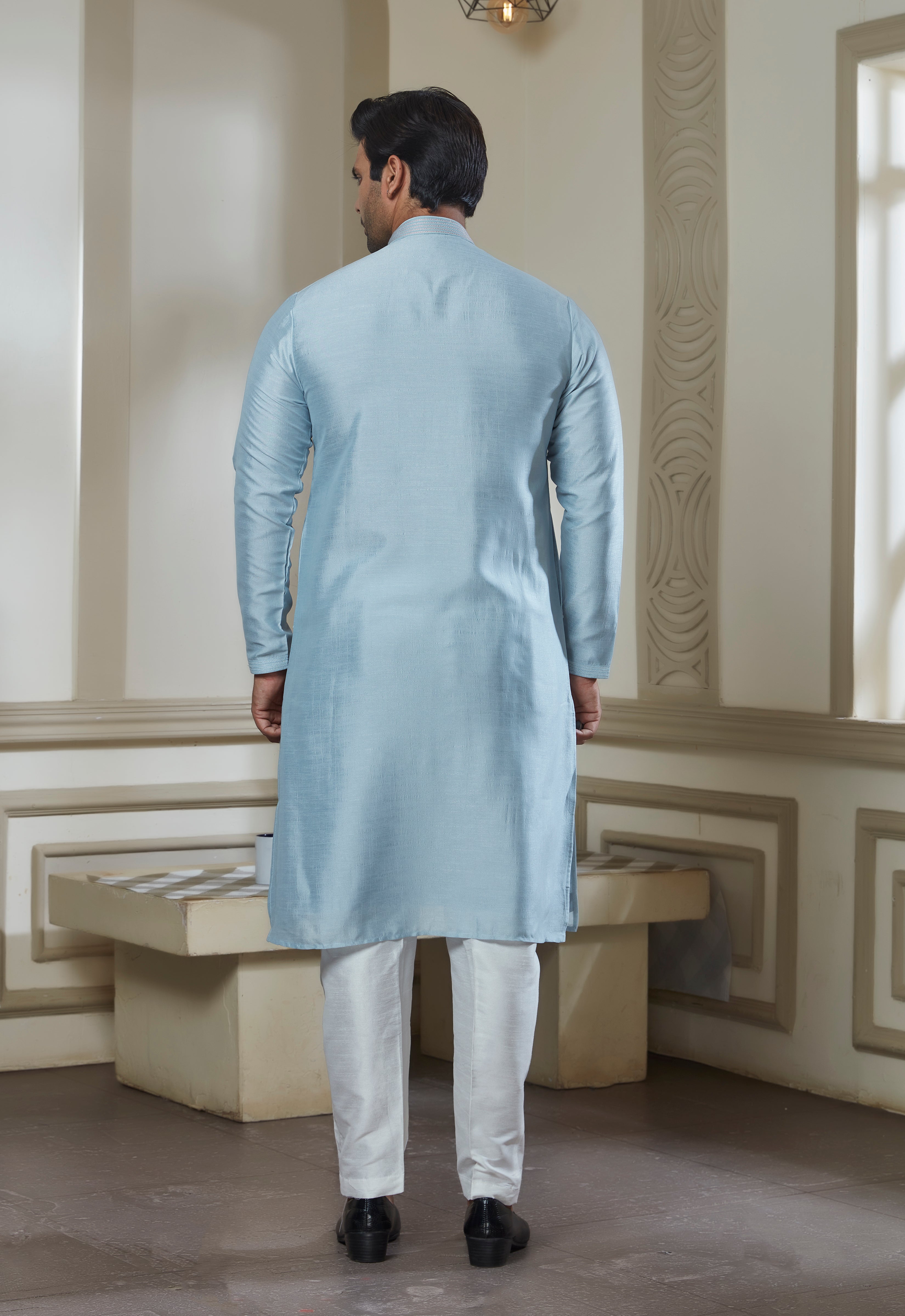 Blue Embroidered Kurta With Pant Set