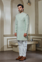 Mint Green Embroidered Sherwani Set