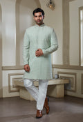 Mint Green Embroidered Sherwani Set