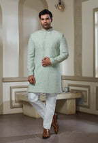 Mint Green Embroidered Sherwani Set