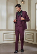 Wine 3 Peice Tuxedo Set With Black Satin Lapel