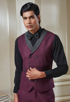 Wine 3 Peice Tuxedo Set With Black Satin Lapel