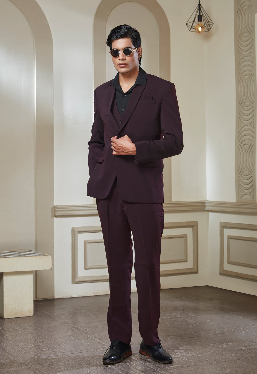 Wine Polyster Suit Set