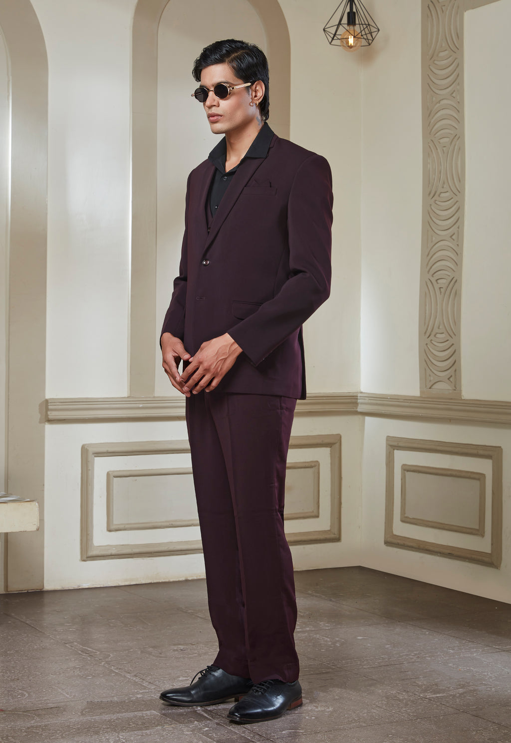 Wine Polyster Suit Set