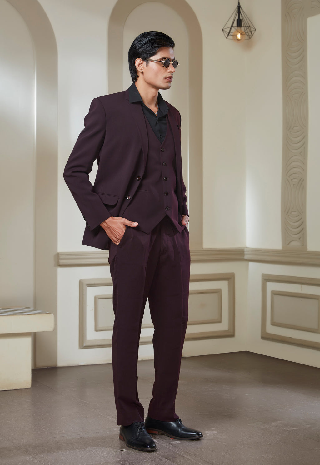 Wine Polyster Suit Set