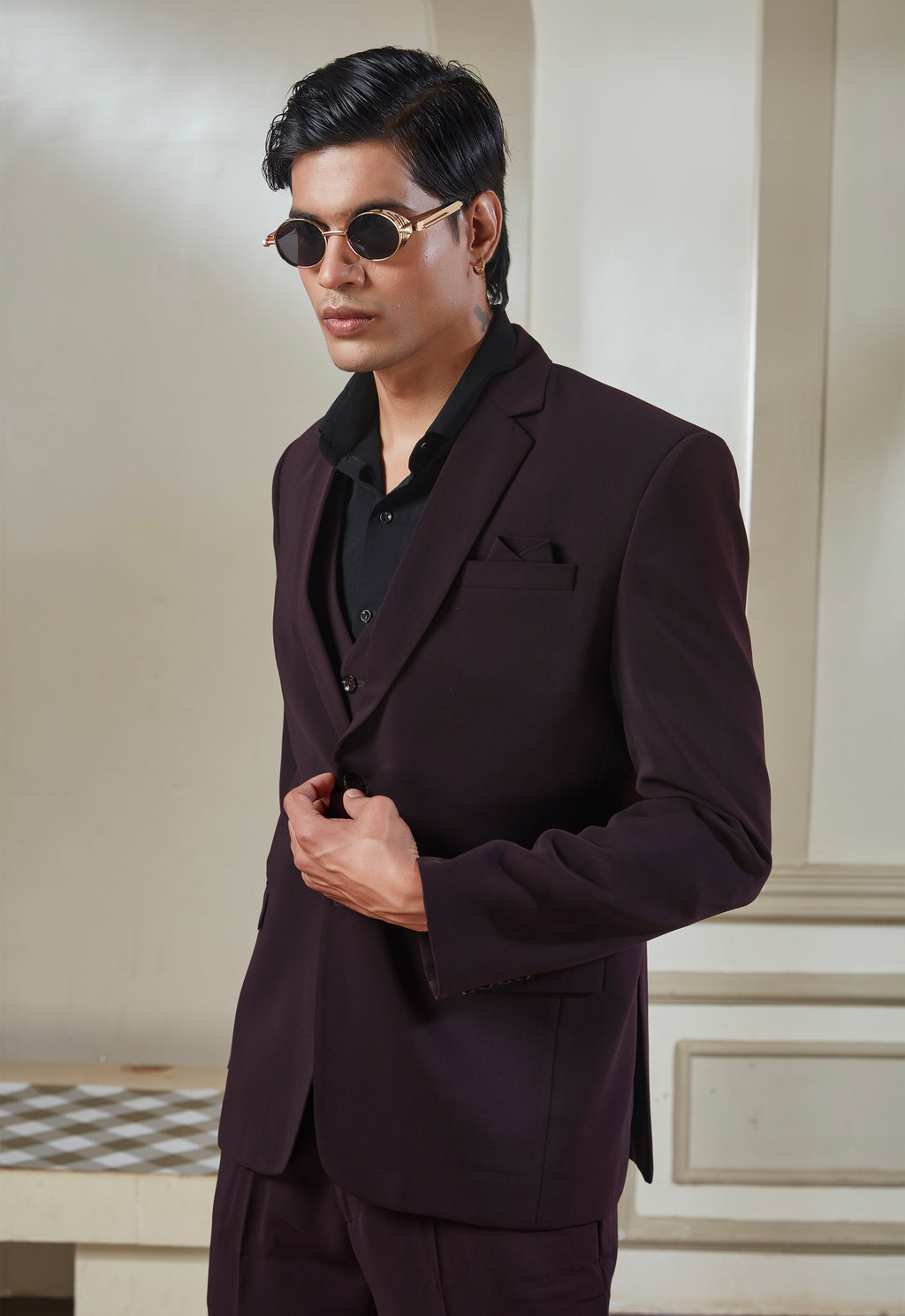 Wine Polyster Suit Set