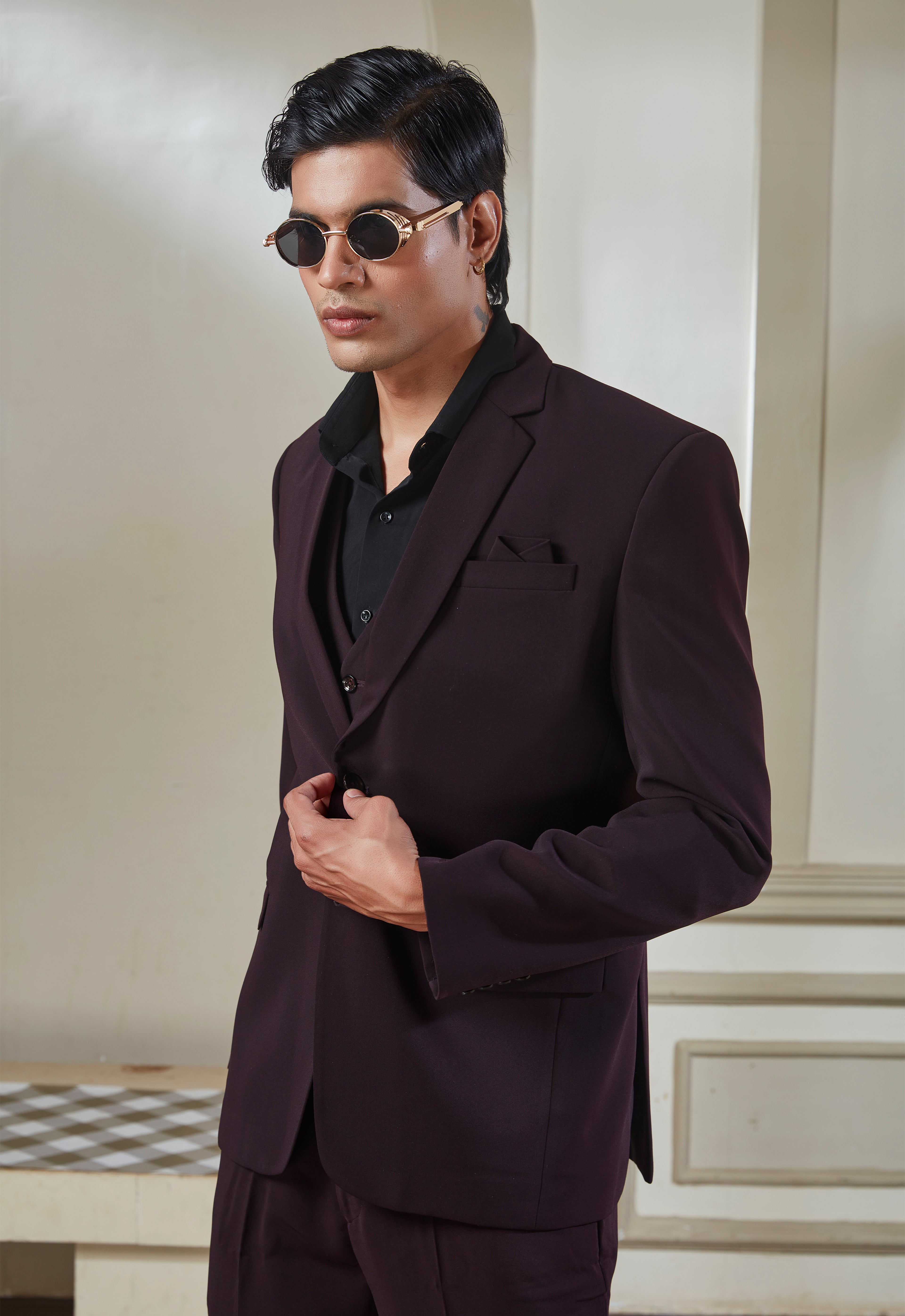 Wine Polyster Suit Set