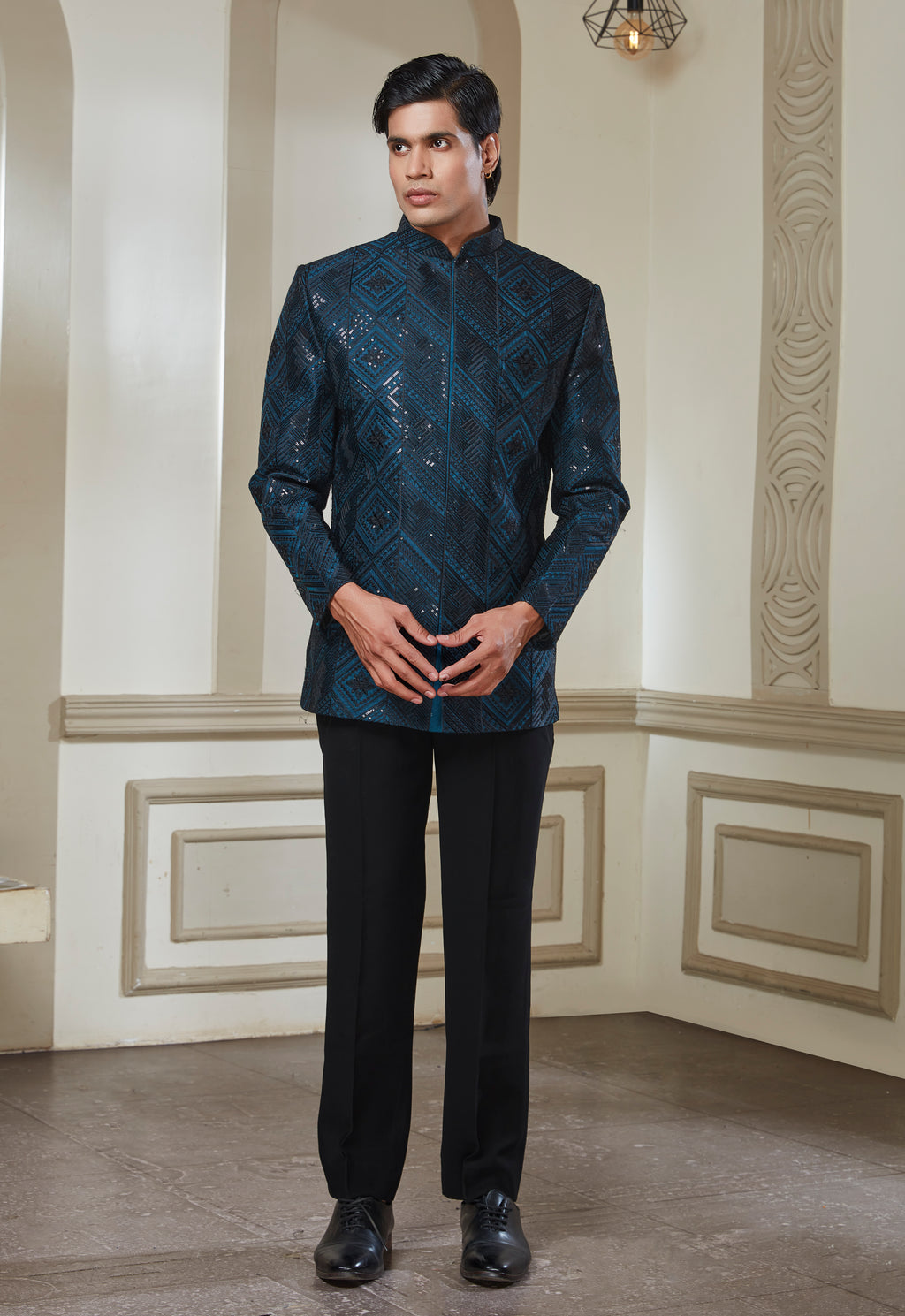 Teal Green Sequin Embroidered Jodhpuri And Pant