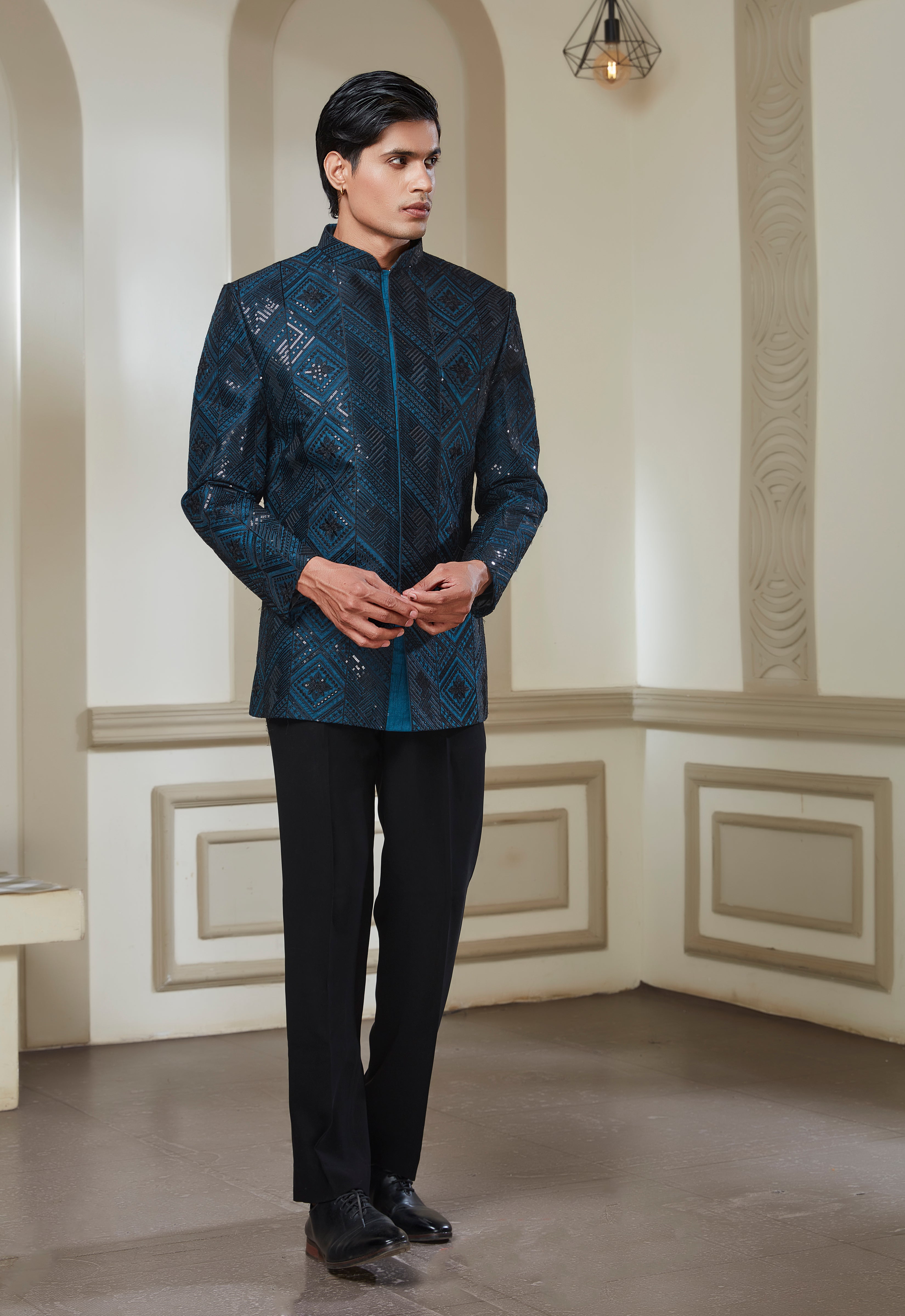 Teal Green Sequin Embroidered Jodhpuri And Pant